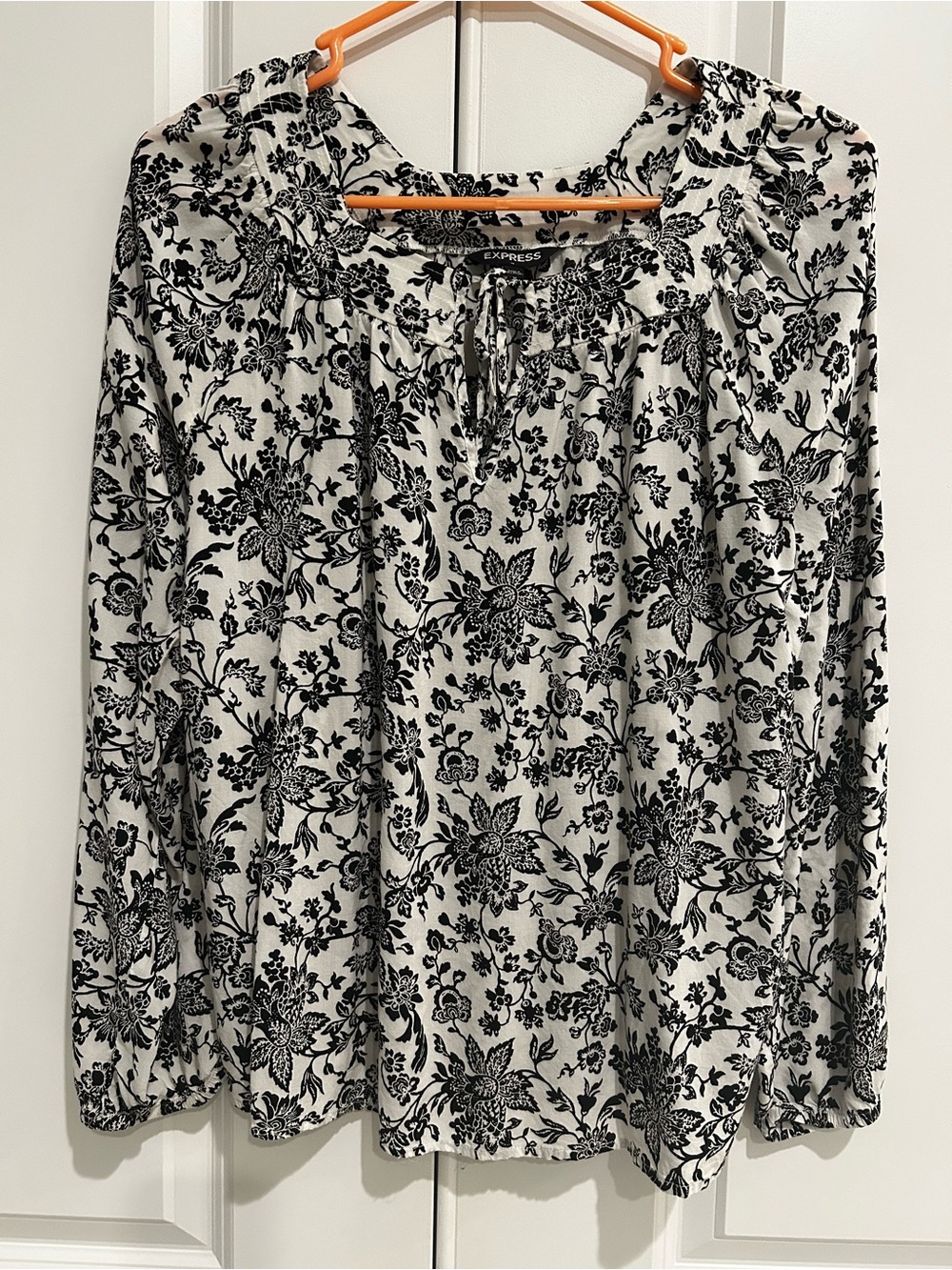 Express White Floral Print Peasant Blouse